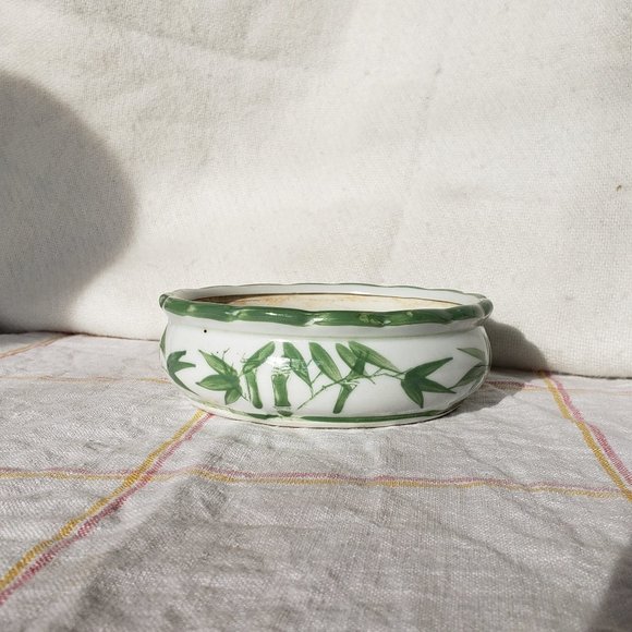 (💖 free add on!) Japanese Ikebana Vase Ceramic Green and White Bamboo Pattern - Picture 2 of 5